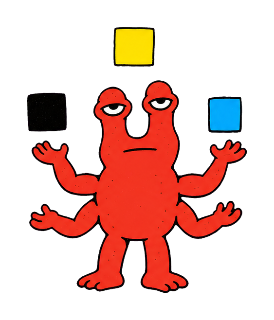 タイルを整理する赤いキャラクター