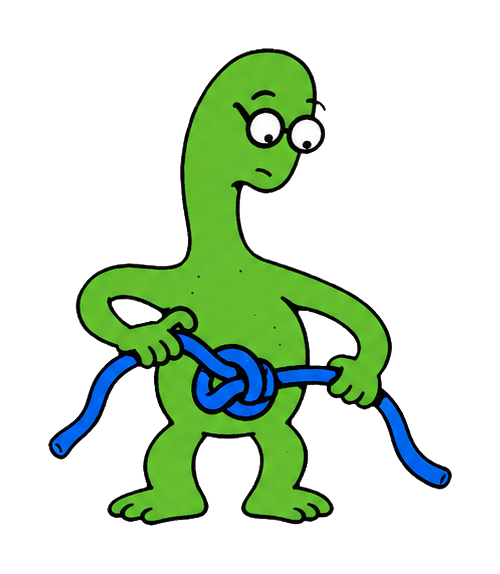 絡まりをほどく緑のキャラクター